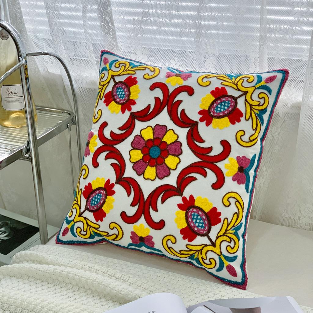 45x45cm Ethnic-Style Floral Embroidered Pillowcase Cojines Cotton Owel Embroidered Throw Cushion Cover Headboard Pillowcases