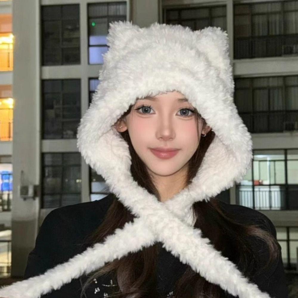 Korean Style Ear Protection Hat Cartoon Plush Earmuffs Cap Women Fluffy Hat  Autumn and Winter