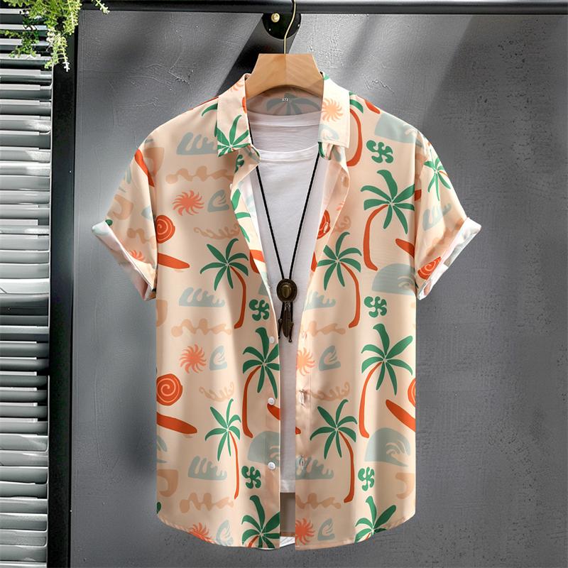 Flower Plants Print Men's Short-sleeved Shirt 3D Print Single-breasted Shirt Fashion Summer Casual Vacation Button Down Blouse