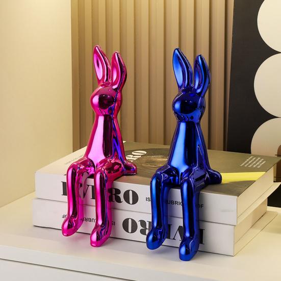 Long Ear Bunny Figurine Colorful Sitting Rabbit Statue Animal Sculpture Home Office Desktop Car Dashboard Decoration