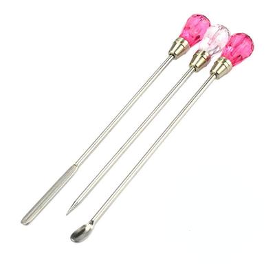 3 Peças de Aço Inoxidável Ferramenta de Bastão Misturador para Nail Art Colher de Pegar Pó Líquido Bastão Misturador com Cabo de Cristal para Esmalte em Gel UV