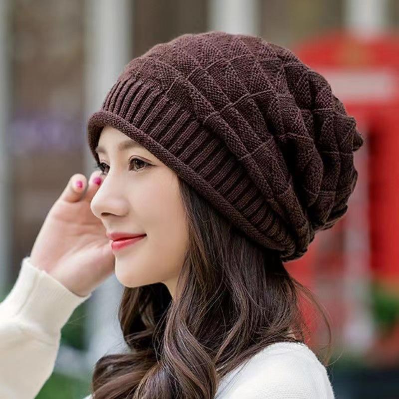 Korean version of fashionable versatile bag head, ear protection, stacking hat, autumn and winter hat, women's knitted hat, loose windproof 