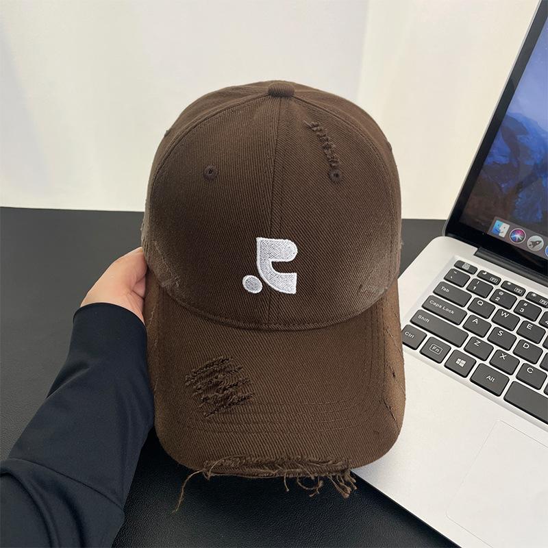 Retro ripped embroidery letters baseball cap men's spring and summer versatile big head circumference showing face small peaked cap women