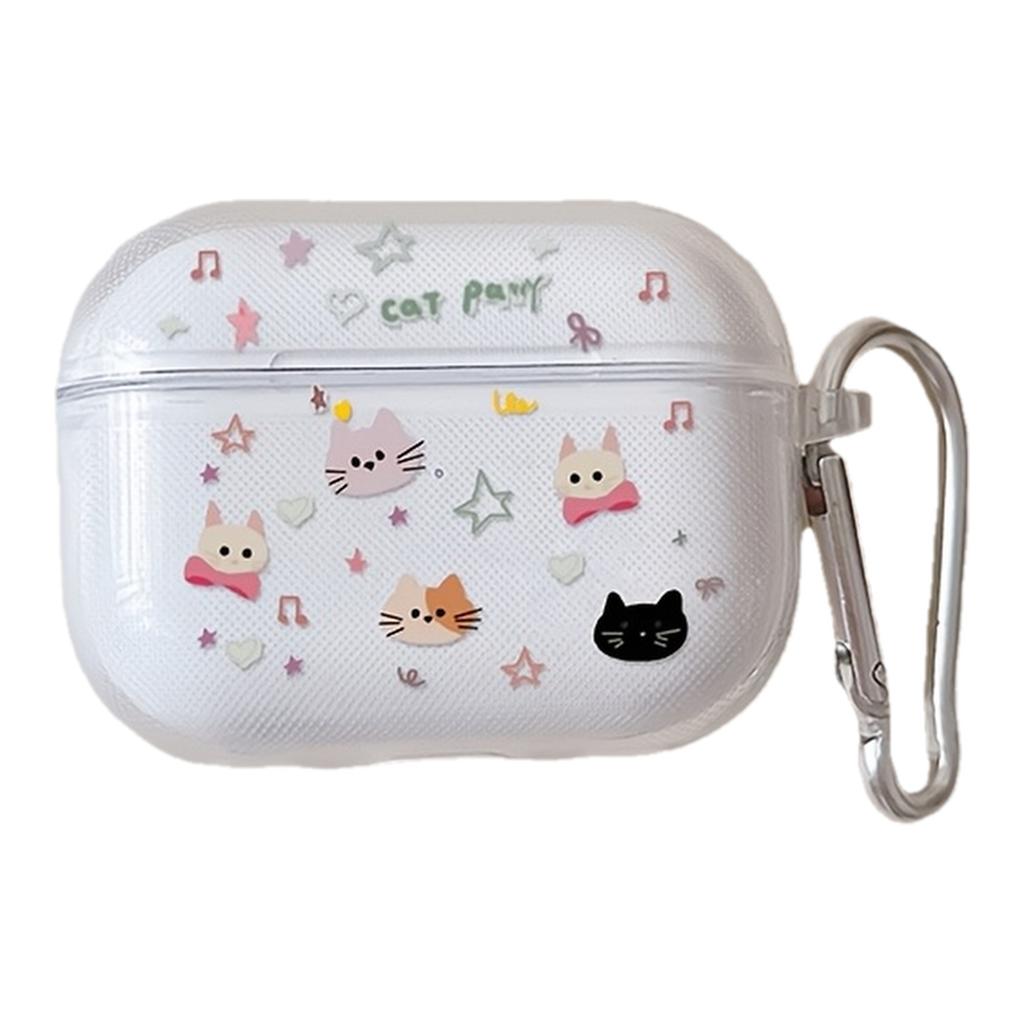 Cute Cartoon Cat Pattern Earphone Case for AirPods Pro3/Pro2/Pro Protective Case for AirPods 4/3/2/1 Transparent TPU Soft Cover