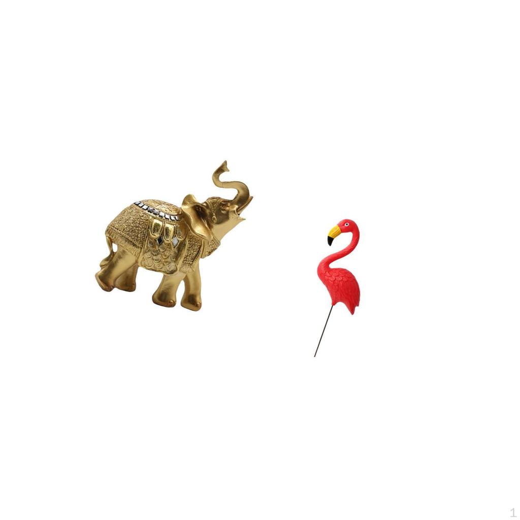 Elephant Bird Statue Desktop Ornament Resin Art Crafts Animal Sculpture Decorative Figurine for