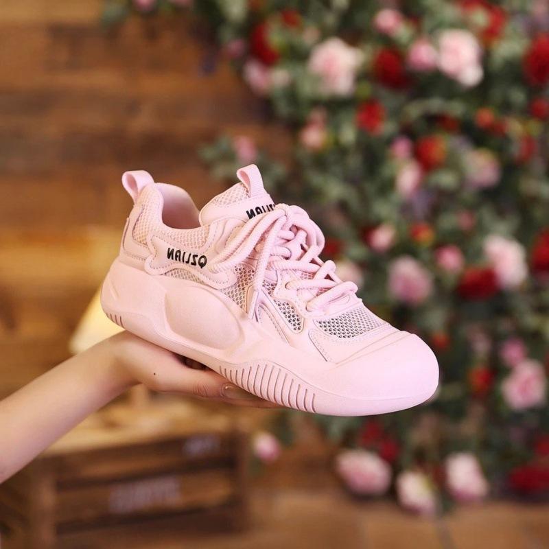 Popular Korean version mesh breathable thick baseplate shoes women's 2025 summer new color matching versatile casual sports shoes women