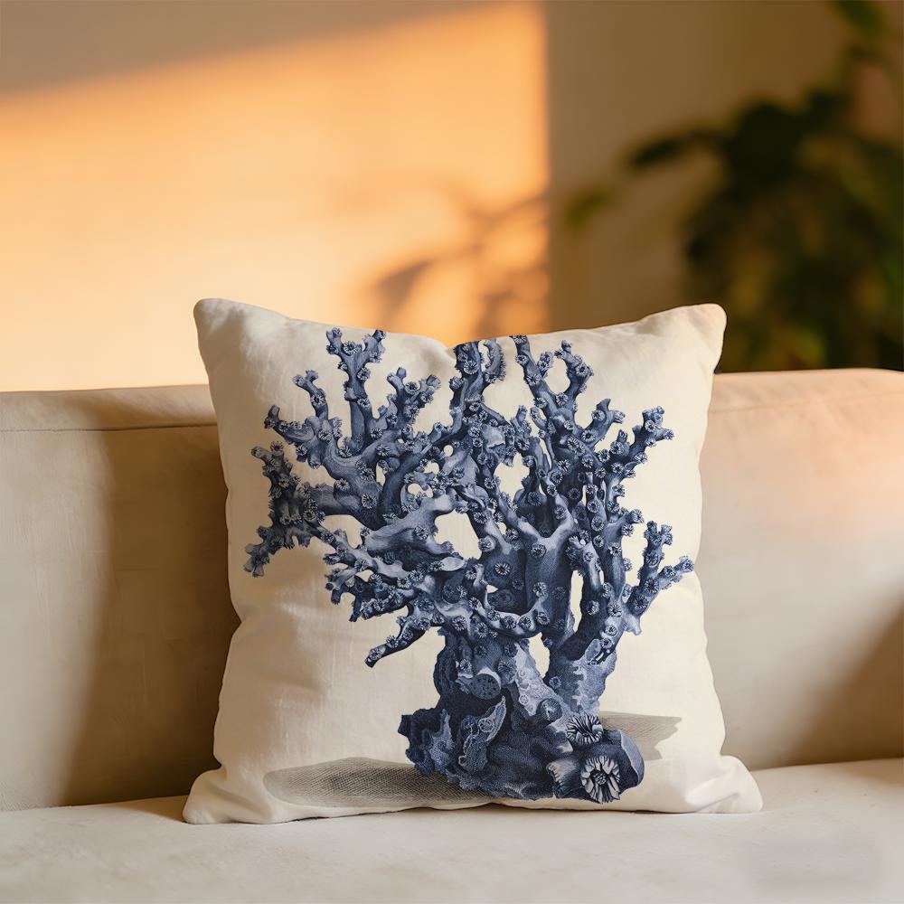 Blue Sea Creature Coral Shrimp Cushion Cover Cozy Velvet Throw PillowSoft Warm Cushion For Sofa  Bed