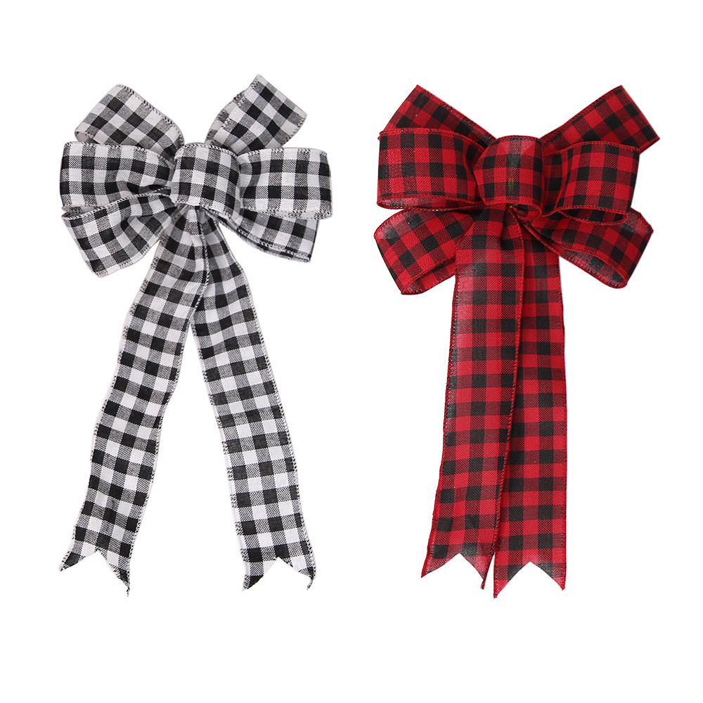 Large Christmas Unique Bow In Elegant Checkered Pattern For Seasonal Home Decor