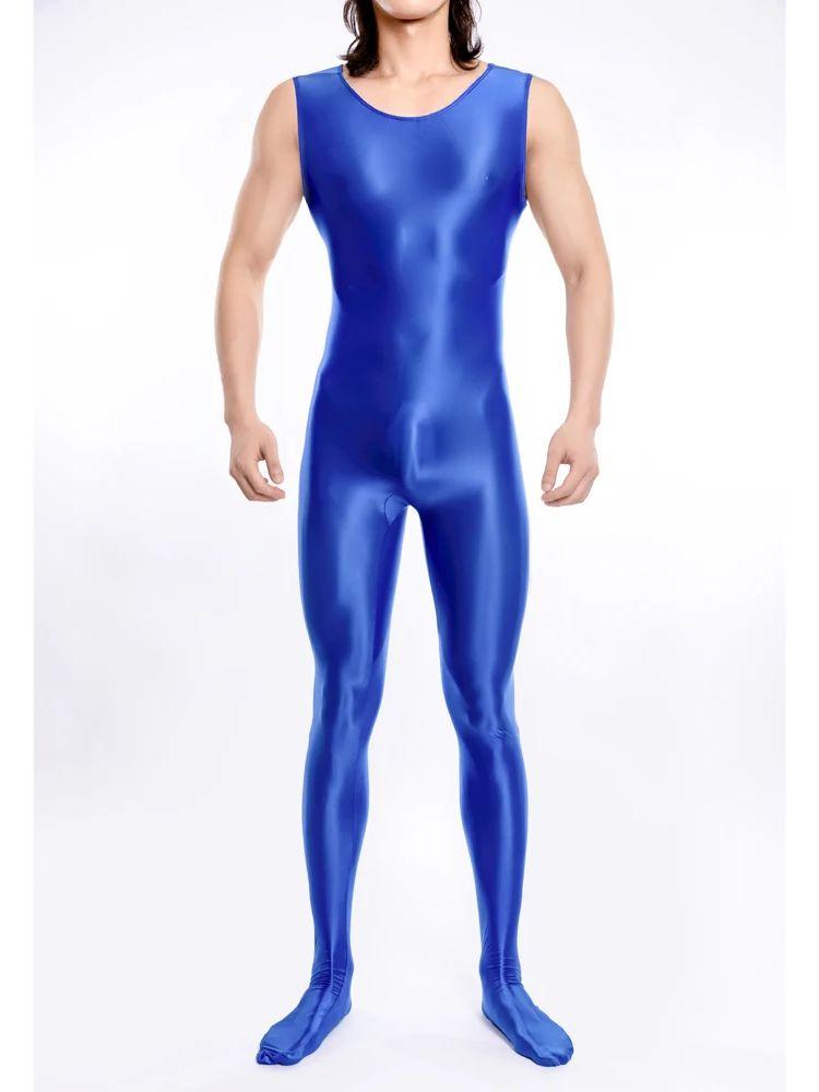 M Xl Unisex Sleeveless Shiny Bodystocking Catsuit Close Open Crotch Bodysuit Tights Sexy Transparent Leotard Conjoined Lingerie