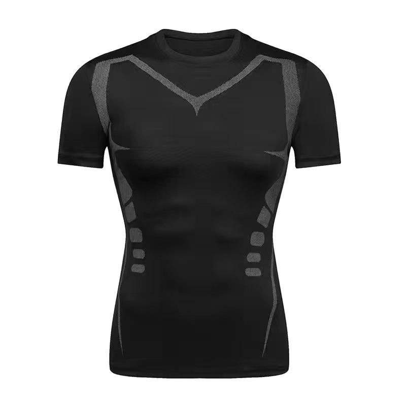 Herr sommar t-shirt sport fitnesskläder åtsittande kortärmad hög stretch andningsbar snabbtorkande is siden löpning baslager träningslinne