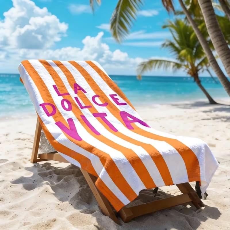 Asciugamano da Spiaggia La Dolce Vita a Strisce Arancioni Asciugatura Rapida Microfibra Assorbente Senza Sabbia Asciugamano da Bagno per Estate Piscina Vacanze
