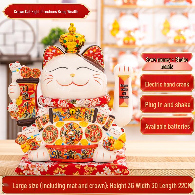 Large Waving Hand Lucky Cat Ornament - Cashier Desk Home Decor Gift