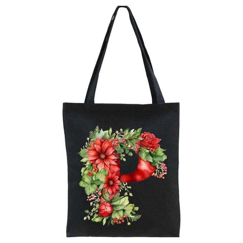 26 English letters A-Z floral print student canvas bag fashion portable shopping bag shoulder bag