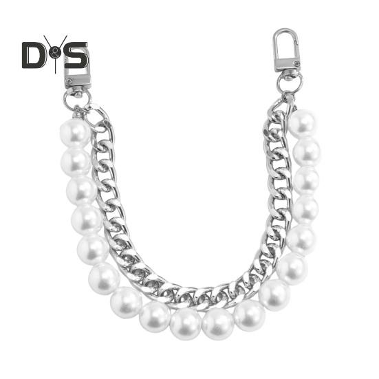 Bag Chain Replacement Handles with Clips Double-layered Faux Pearl Thick Chain Shoulder Bag Decoration Strap Detachable Handbag DIY Chain Craft