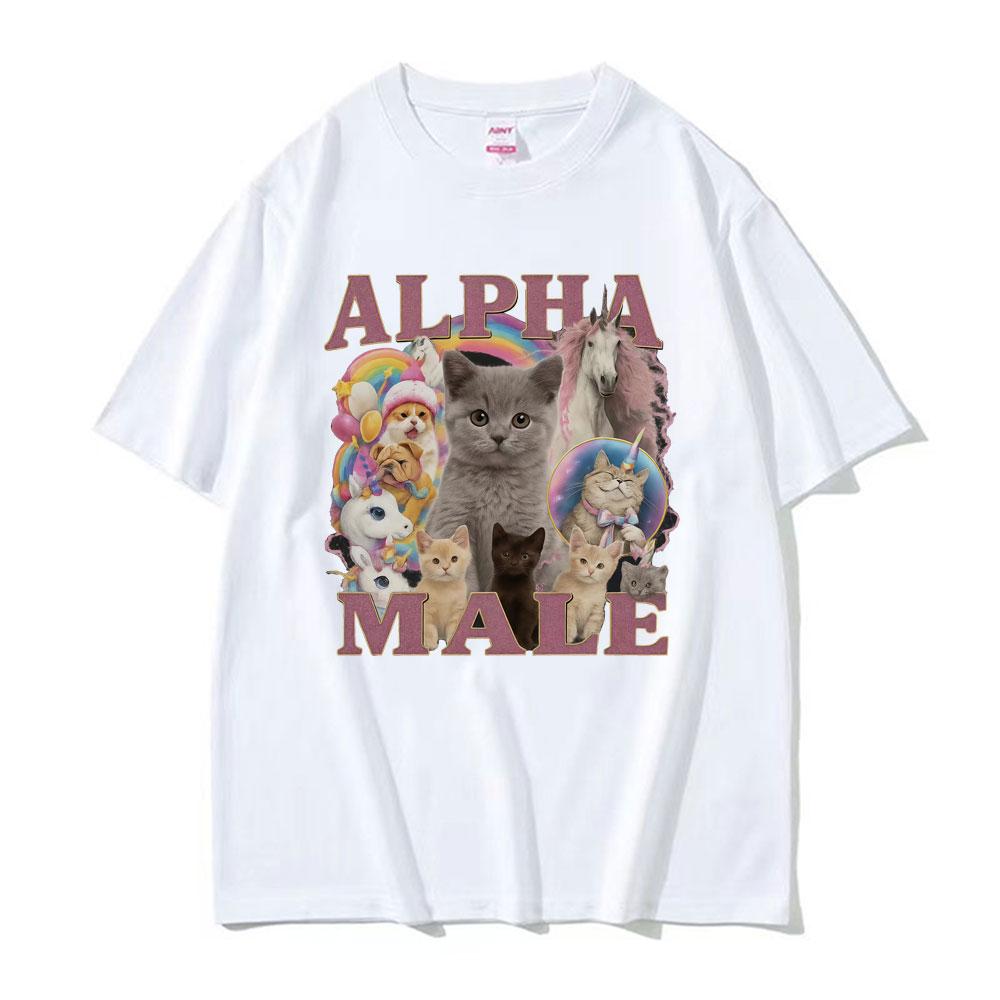 Alpha Male Funny Kitten Cat Meme T Shirts Unisex Fashion Cute Kawaii Unicorn Rainbow T-shirts Men Fashion Summer Comfort T Shirt