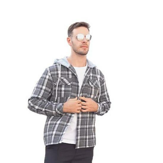 TikTok Men's Plaid Hooded Shirt Jacket - Casual Hip Hop Style for Spring & Autumn