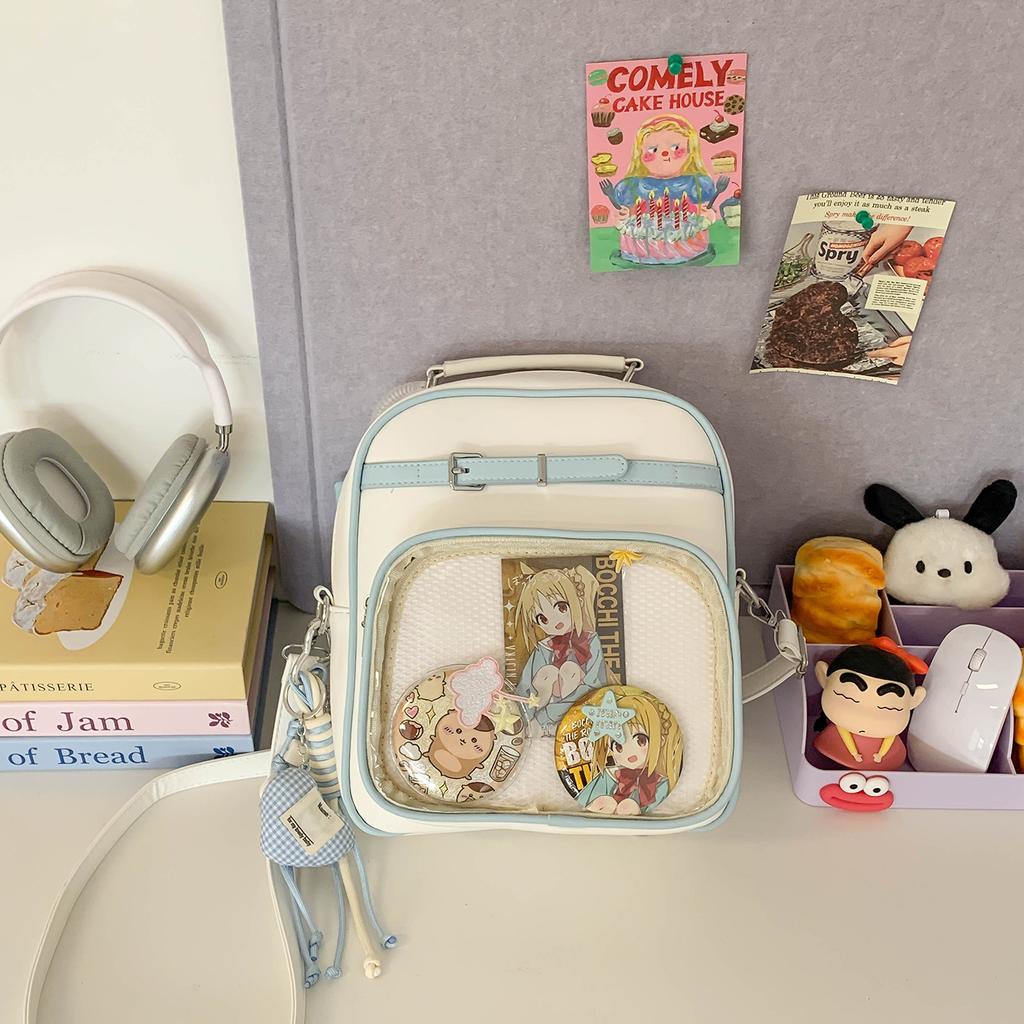 Large capacity sweet dopamine small backpack transparent bar bag two-dimensional student crossbody backpack contrasting colors