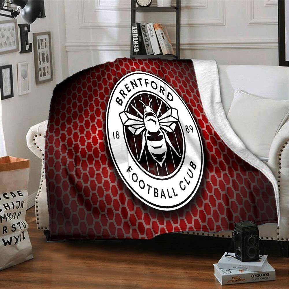 Brentford Football Club Logo Flannel Blanket, Soft Polyester, Modern Design, All-Season for Camping, Travel, Gifts for Holidays or Birthdays