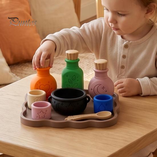 Interactive Sensory Exploration Gear Magic Potion Play Set, 3D Printed Making Pretend Kit Creative Imaginative Props with Bottles, Bowl, Spoon,