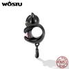 WOSTU 925 Sterling Sølv Søt Liten Svart Cat Charms Perler Rosa Hjerte Zircon For Women Passer Originalt DIY armbånd Smykkegaver