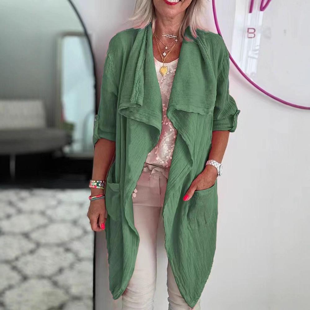 Neuer Damen-Freizeit-Cardigan mit langen Ärmeln, sauber, mehrfarbig, Damen-Top mit langem Revers, vielseitig