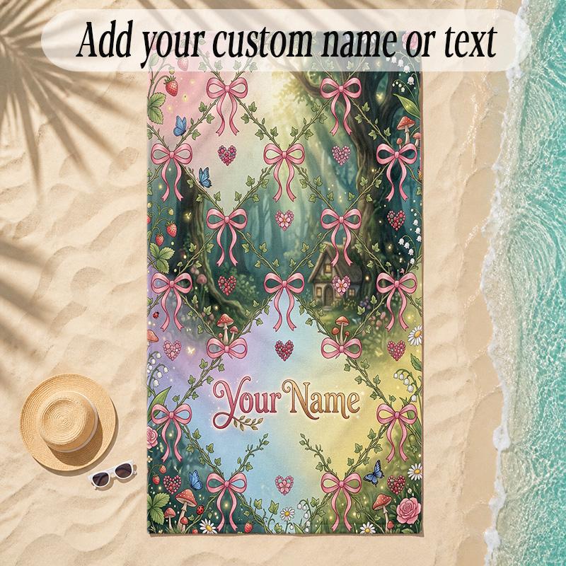 Forest Theme Soft Beach Towel Personalized Custom Name Text Towel Portable for Beach Pool Travel