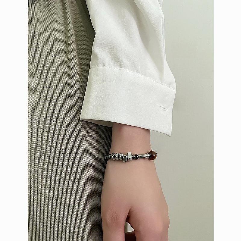 Tiger Eye & Obsidian Beaded Bracelet - Unisex Natural Retro Style