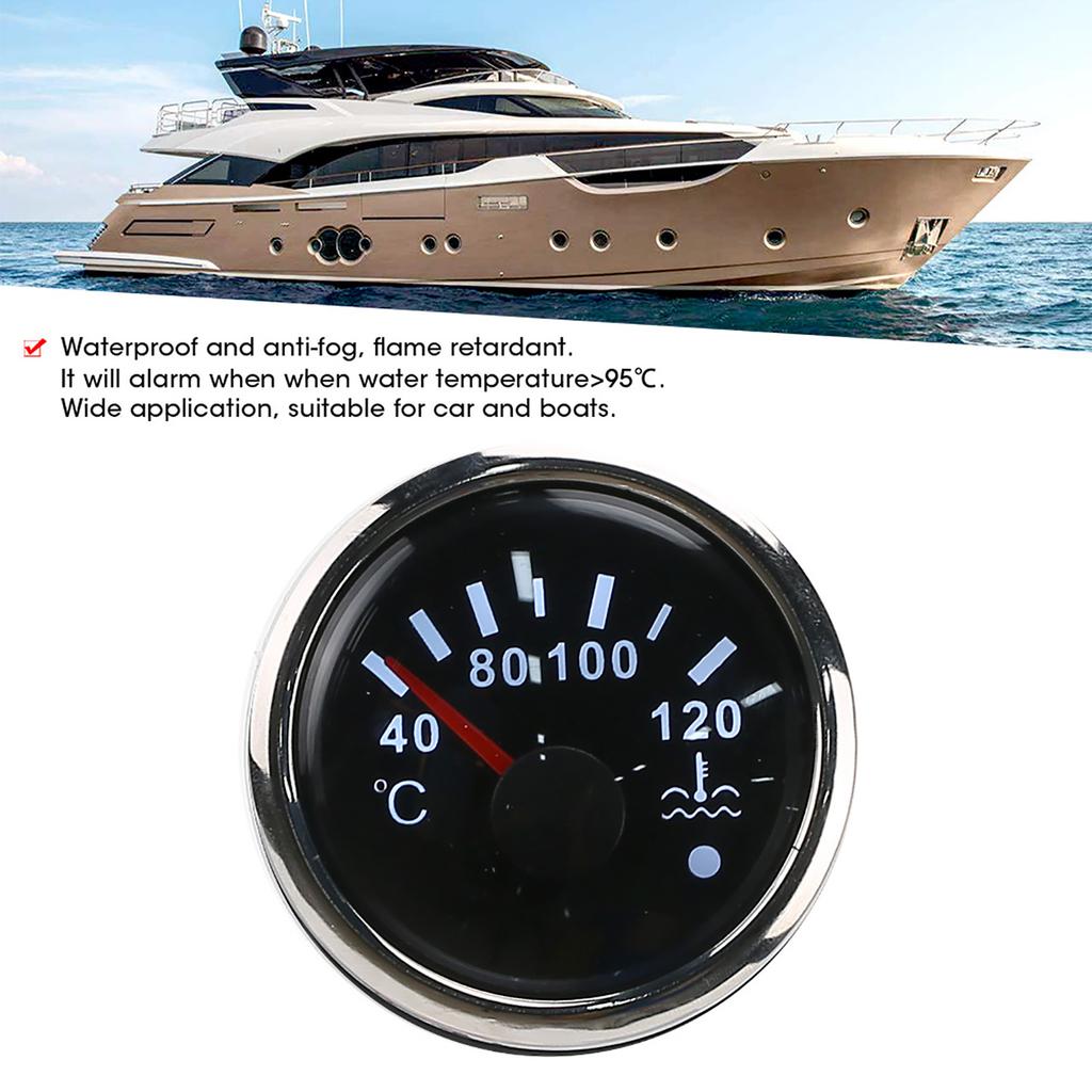 Water Temperature Display 2in Cooling Water Temperature Gauge 40‑120℃ Smart Alarm IP67 Waterproof 12V/24V 0‑190ohm Sensor