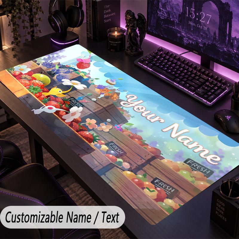 Custom Text Big Mousepad, Extended Desk Pad For Laptop Work GamePikmin