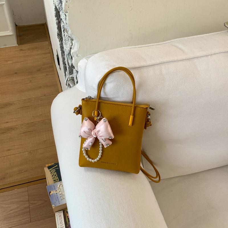 Fashion Solid Color PU Sweet Women's Handbag Pearl Bow Charm Mini Small Tote Bag Daily Commute Shopping Youth Shoulder Bags
