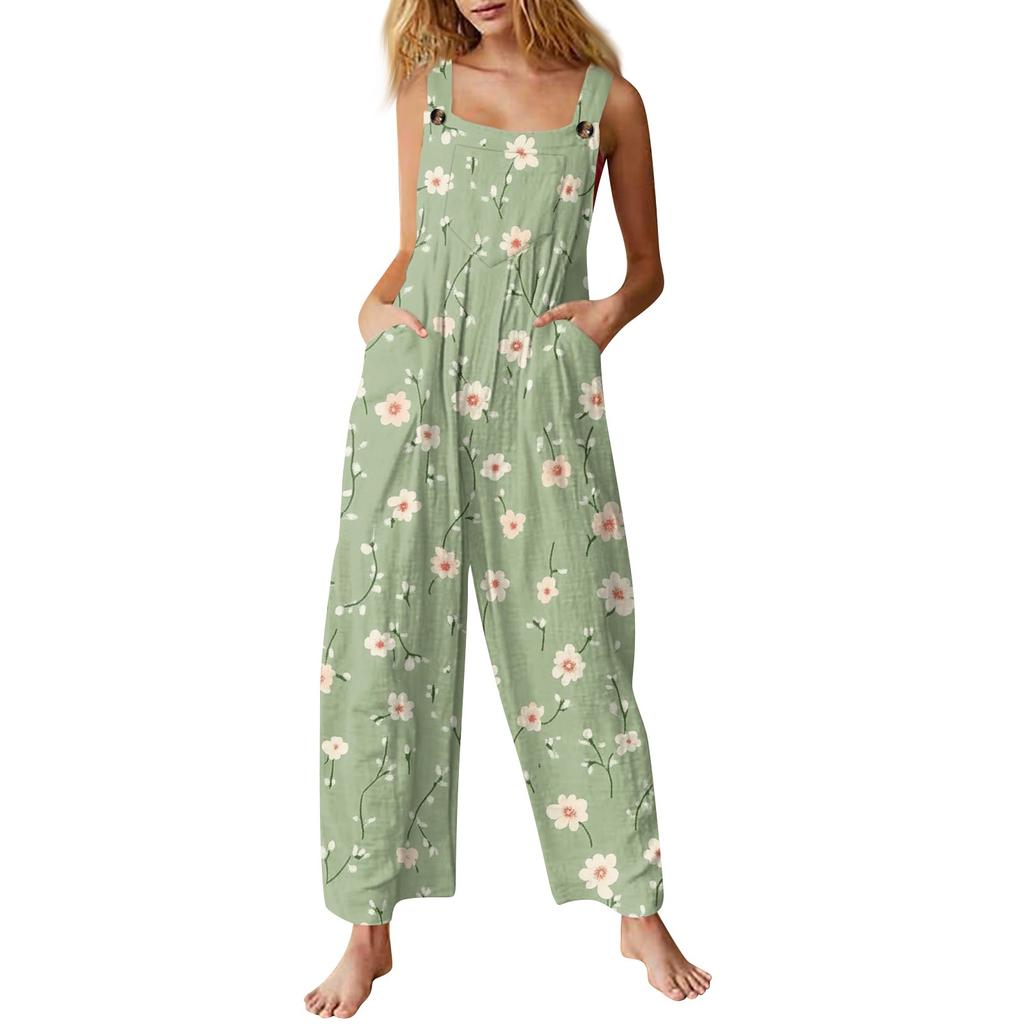 Womens Casual Overalls Jumpsuits Adjustable Straps Sleeveless Bohemian Comfy Rompers With Pocket