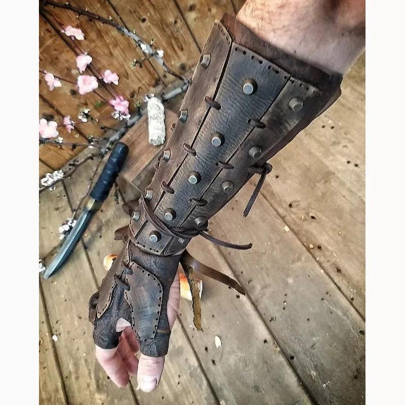 Guantes Brazalete Guerrero Vikingo Caballero Steampunk Medieval Gótico Remache Cordones Protector de Brazo Armadura Unisex Ropa de Cosplay Accesorios