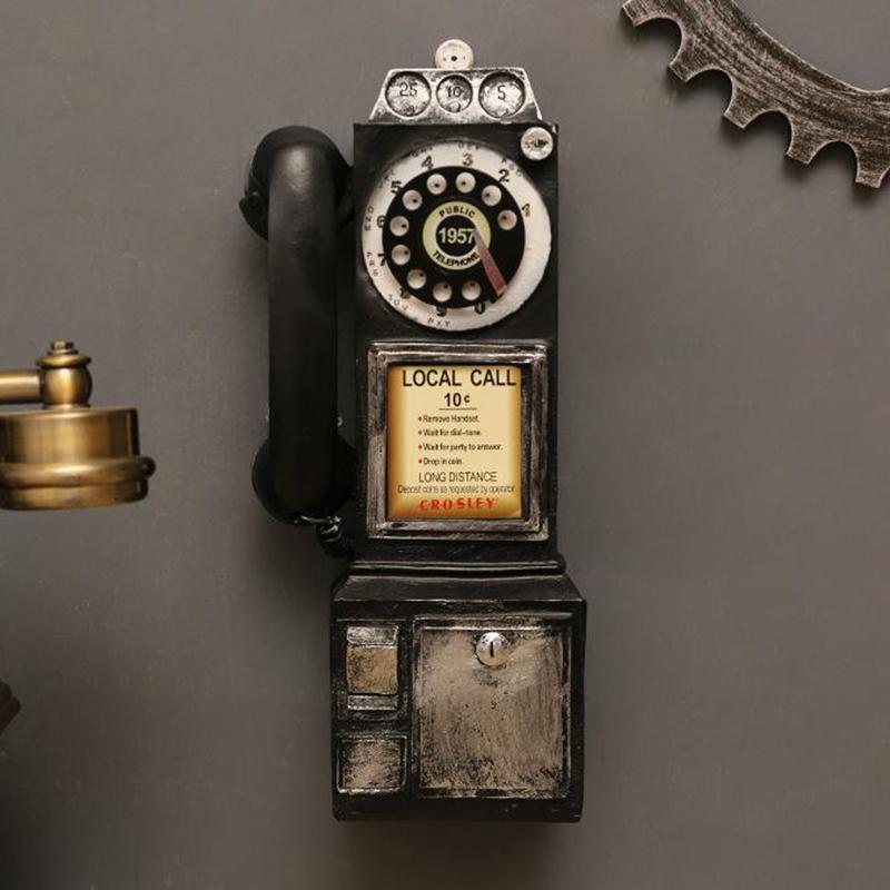 

Винтажная модель телефона Настенная смола Телефонная будка Фигурка Роторный телефон в старинном стиле Орнамент Реквизит для фотосъемки