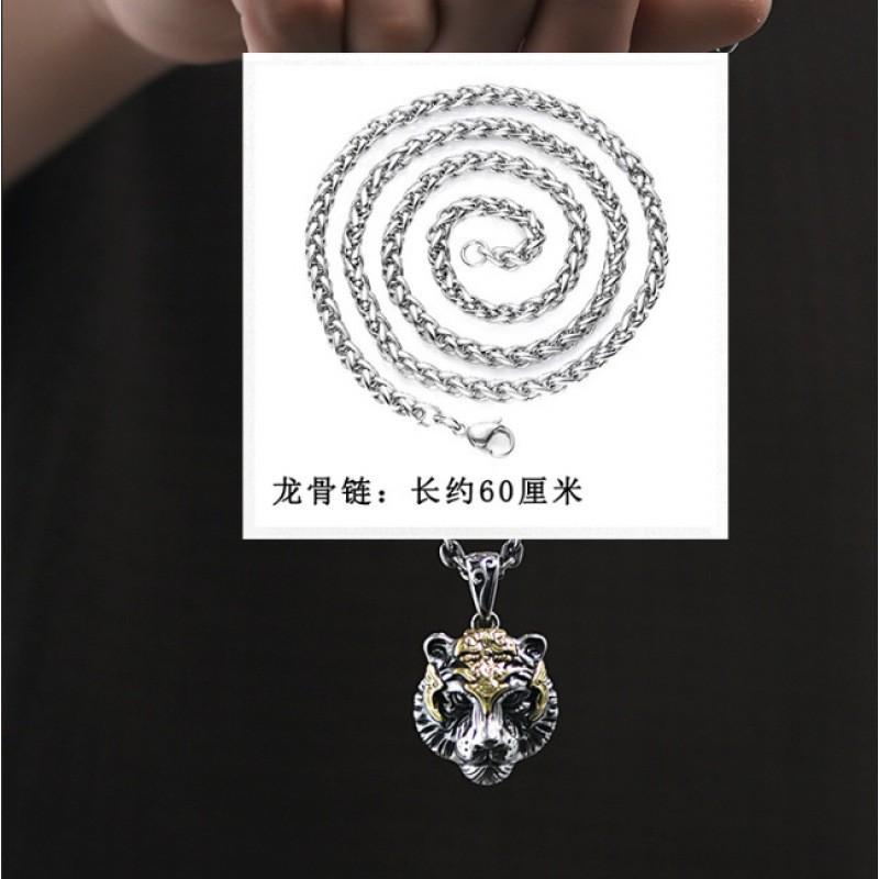 Mens Tiger Pendant Necklace With Leather Cord Or Steel Chain Animal Zodiac Charm Hipster Jewelry Gift Him