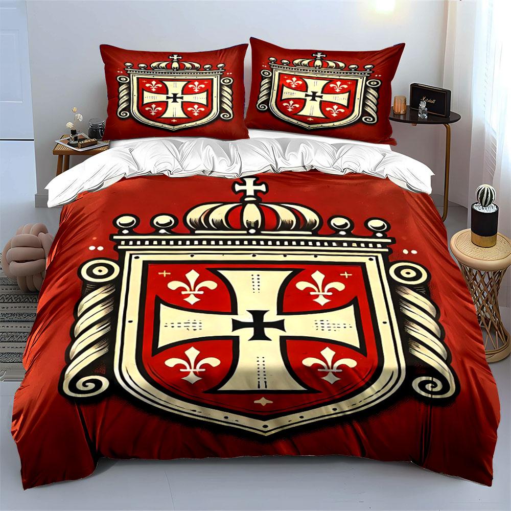 Red Royal Crest Bedding Set Bedding Duvet Cover Set Duvet Cover Pillowcases (1 * Duvet Cover 2 * Pillowcases, without duvet insert)