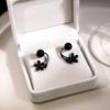 Vintage Black Zircon Flower Pearl Stud Earrings For Women Korean Elegant Personality Earrings Wedding Party Jewelry Gift Mujer