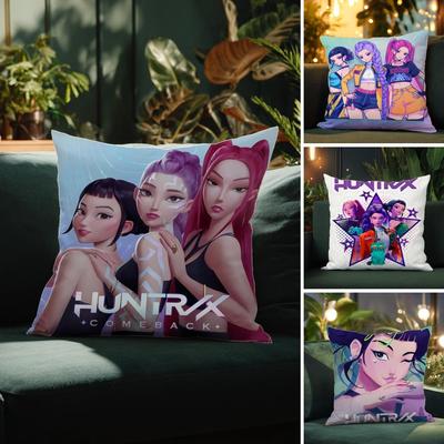 Funda de Almohada con Estampado de Película Pop-Cartoon Cazadores de Demonios K-Pop para Funda de Almohada Estampada de Sala de Estar Sofa Cubierta de Cojín y Decoración de Dormitorio