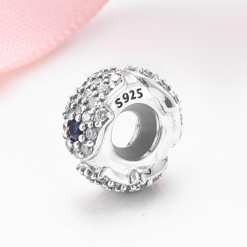 S925 Sterling Silver Plain Silver Blue Shining Spacer Accessories DIY Bracelet Necklace Positioning Beads
