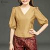 Women Casual V-Neck Solid Color 3/4 Sleeve Blouse