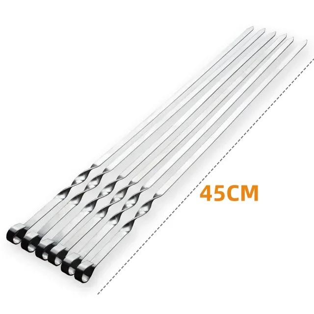 6Pcs BBQ Skewer Stainless Steel Wide Barbecue Sticks Flat BBQ Fork Outdoor Camping Picnic BBQ Utensil Kitchen Accessories