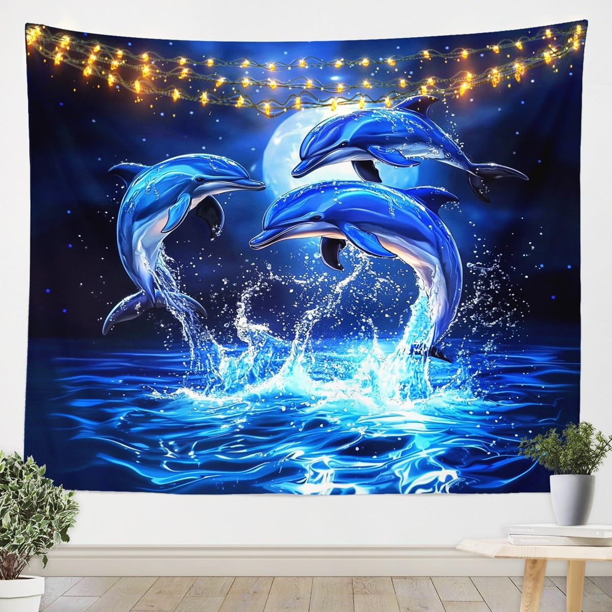 Cartoon Dolphin Tapestry Kawaii Ocean Sea Animals Tapestry for Girls Boys Teens Bedroom Sealife Creature Printed Wall Tapestry 74x94cm(29x37in)