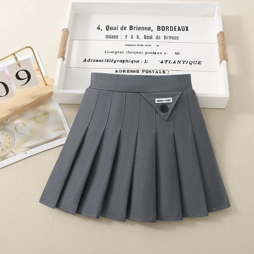 

Юбка-плиссе для девочек-подростков, повседневная серая школьная юбка для детей, весна-лето 2025, простая стильная универсальная короткая юбка А-силуэта 160cm