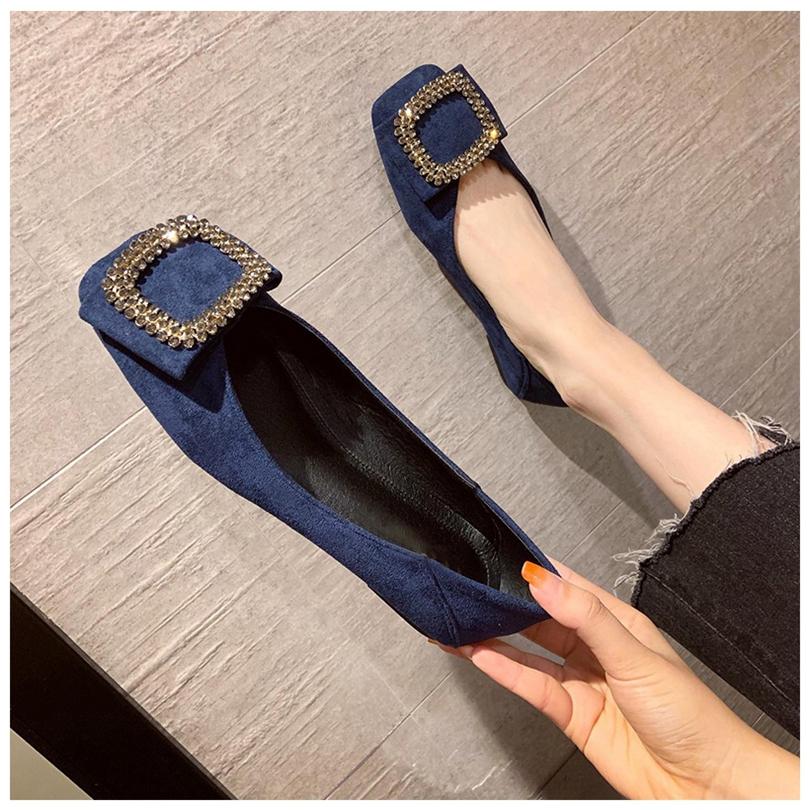 Fashion Square Toe Flat Shoes for Women Spring Summer New Square Buckle Diamond Shallow Cut Women Shoes Boat Shoes Large Size 44 45 46