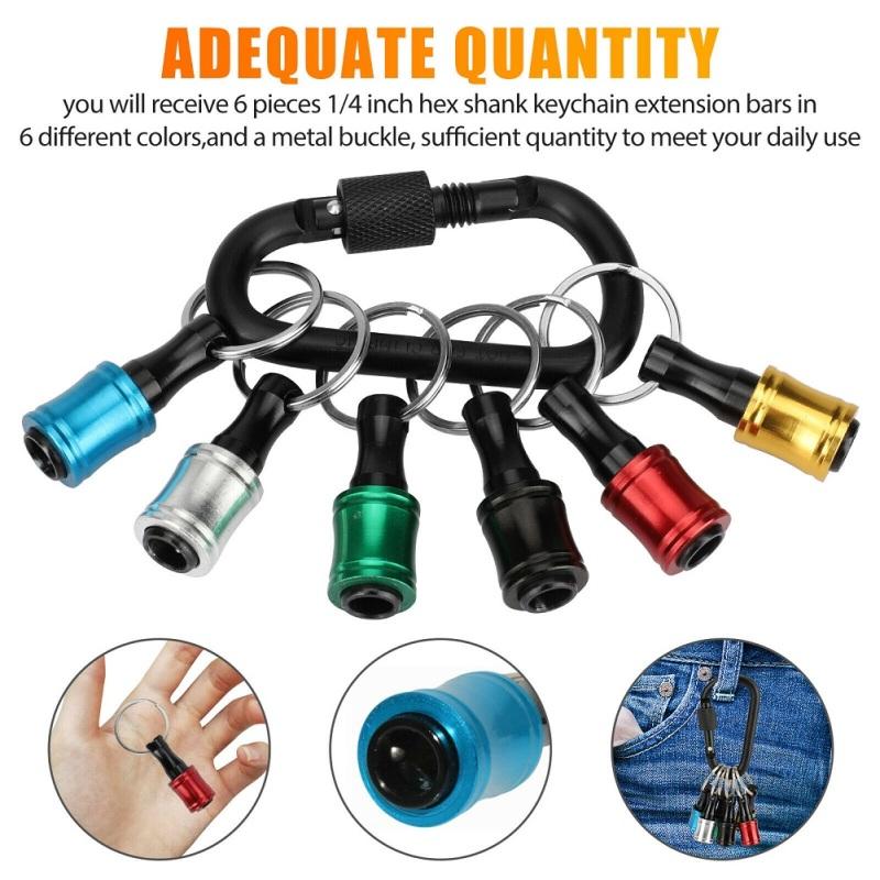 6 Pcs Metal 1/4" Hex Shank Quick Release Keychain  Screwdriver  Drill  Bit  Holder  Set Cup-shaped
