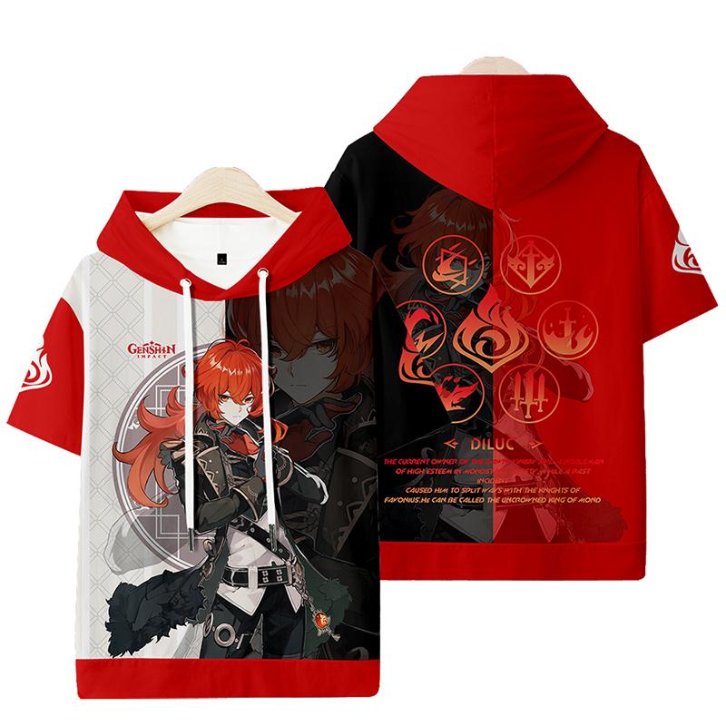 

Summer Men s Hoodies Fashion Genshin Impact Streetwear Short Sleeve Sweatshirts Men Casual Diluc Printing Hoodies
