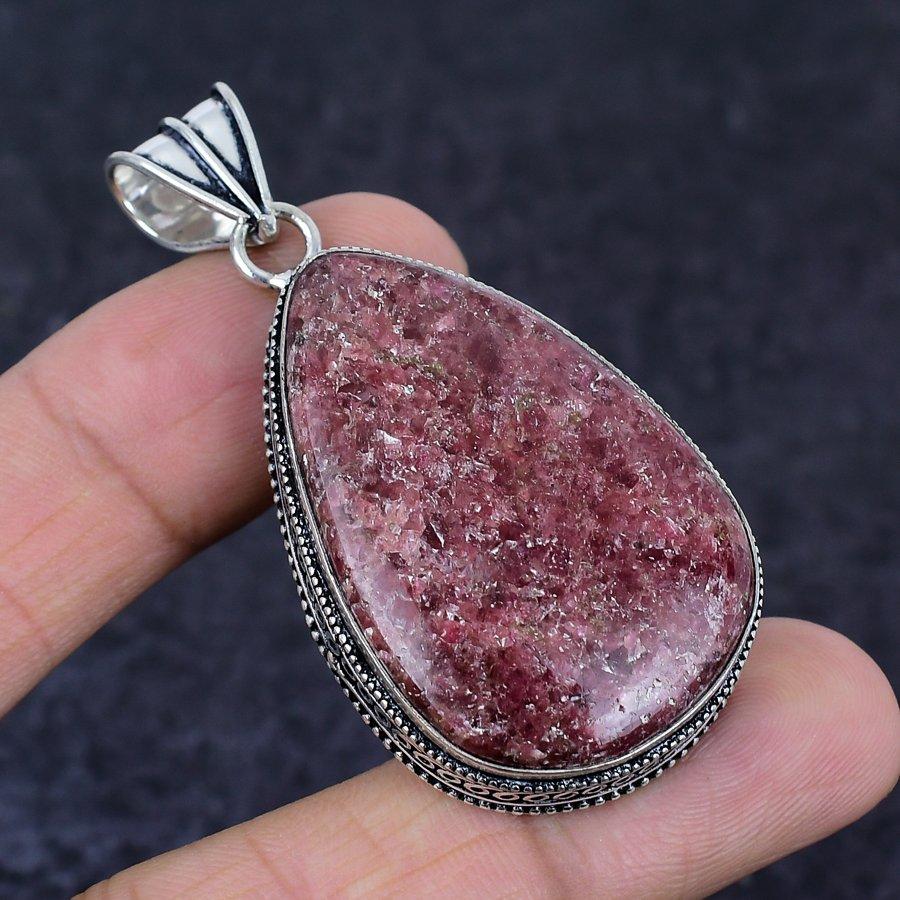 Pink Thulite Gemstone Handmade 925 Sterling Silver Jewelry Pendant 2.36" p1U85