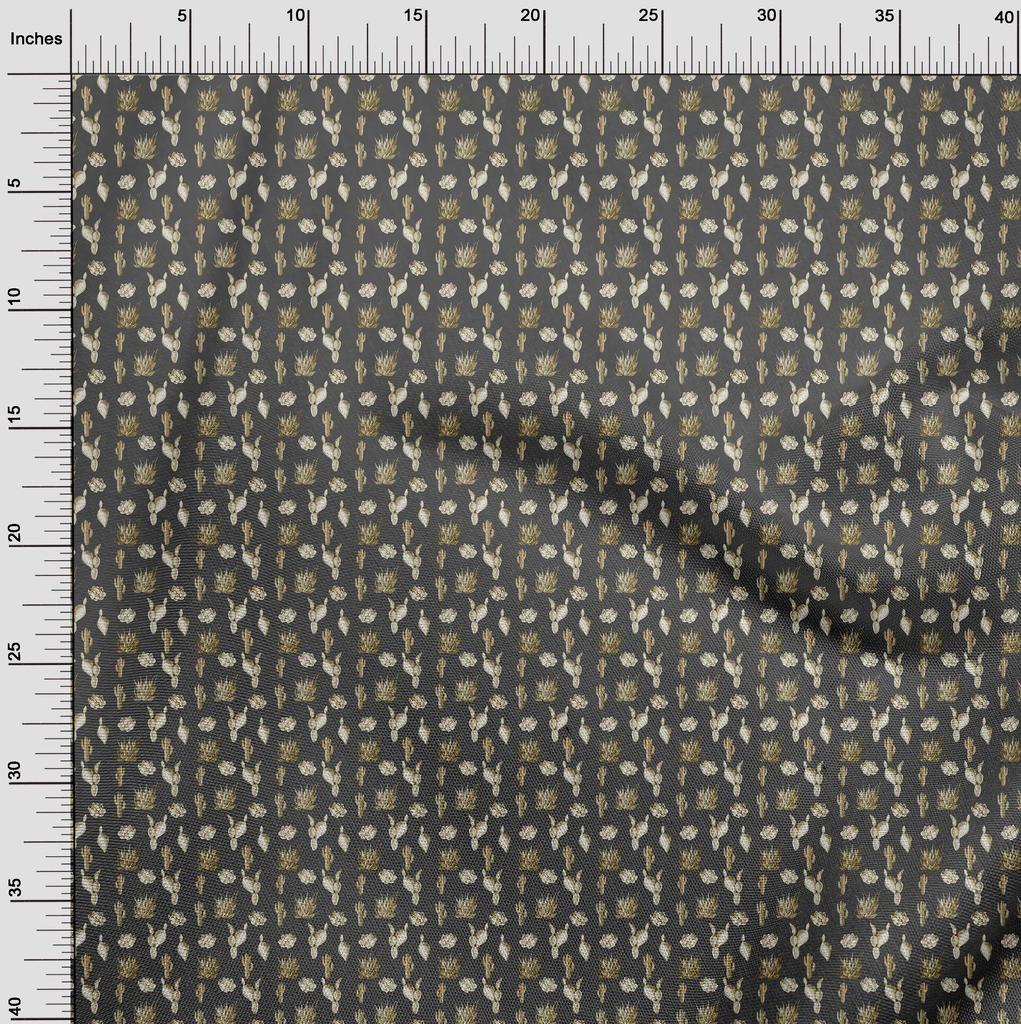 oneOone Cotton Flex Gray Fabric Cactus Dress Material Fabric Print Fabric By The Yard 40 Inch