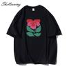 Shellsuning Beautiful Flowers Printed T-shirt for Women Summer Oversized Casual O-neck Simple All-match Girl Tees Basic Harajuku Couple Tops