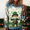 Long Sleeve Denim Patchwork Sweatshirt with Print Crew Neck Casual Pullover Top for Women Fashion Style