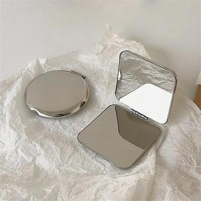 Makeup Stainless Steel Makeup Mirror Hand Pocket Double-sided Cosmetic Mirror Square Mini Small Folding Mirror Women Girls